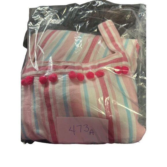 Girls Striped Romper by Egg New York Size 10Y Pink Blue White with Pom Poms - Picture 3 of 8